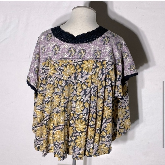 Free People Yellow Floral Leilani Crop With Crochet Lace Trim S - Picture 6 of 13